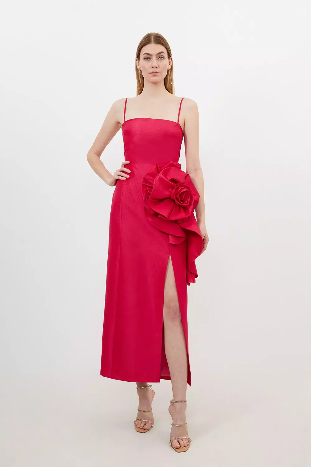 Taffeta Rosette Midi Dress Karen Millen